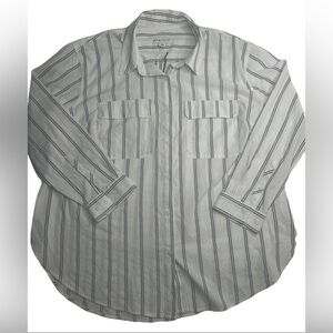 Women's Ava & Viv Long Sleeve Button-Down Shirt Size XXL black white Pockets